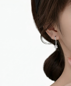 Elegant Flower Design Hoop <b>Dangle</b> Drop Chain <b>Earrings</b> Lab Grown <b>Diamond</b> 9K 10K 14K 18K Solid Gold Fine Hoop <b>Dangle</b> Drop <b>Earrings</b> - Product Image 6