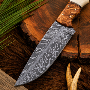 Custom Handmade Damascus Hunting <b>Knife</b> with Leather Sheath Olive Wood & <b>Bone</b> <b>Handle</b> Outdoor Camping Survival Bushcraft OEM ODM - Product Image 4