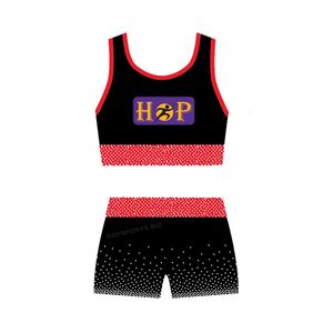Conjuntos de entrenamiento de porristas con diseño personalizado, top corto y shorts con logo de pedrería AB, fabricante de ropa de práctica de baile - Product Image 4