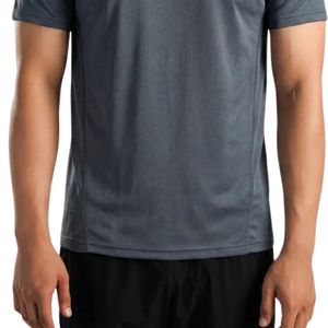 T-shirt gris en PU pour homme, léger, respirant, col rond, manches courtes, fitness, gym, entraînement, performance, vêtements de sport - Product Image 6