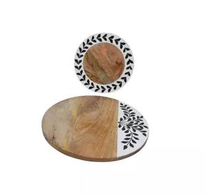 Plateau de service et de rangement moderne en bois et os incrustés pour chocolats et dattes, plat de service rond de luxe, décoration de table pour la maison et les restaurants - Product Image 1