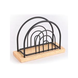 Modern Wooden Napkin Holder With Black Metal <b>Wire</b> Frame Elegant Triangular Tabletop Tissue Dispenser For Kitchen Dining Room - Product Image 1