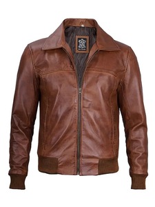 Men's Distressed Brown Harrington Leather Bomber <b>Jacket</b> Vintage <b>Retro</b> Casual <b>Motorcycle</b> Streetwear Outerwear OEM Wholesale - Product Image 1