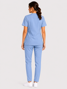 Women Sky Blue Medical <b>Scrub</b> Set V Neck Hospital Healthcare <b>Uniform</b> Nurse Workwear Top And Pan - Product Image 2