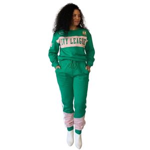 Conjunto Deportivo Color Block AKA para Mujer, Verde y Rosa, Sudadera con Capucha y Pantalones Jogger, Ropa Casual para Hermandades Griegas - Product Image 1
