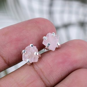 Unique <b>Stud</b> Morganite Gemstone Earrings 925 <b>Sterling</b> <b>Silver</b> Handmade Statement Jewelry for Anniversary Christmas Party Gifts - Product Image 4