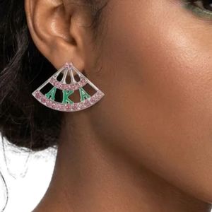 <b>Pink</b> Green Greek <b>Fan</b> Stud Earrings Women Crystal Fashion Jewelry Elegant Geometric Ear Studs Party Gift Accessory for Ladies - Product Image 6