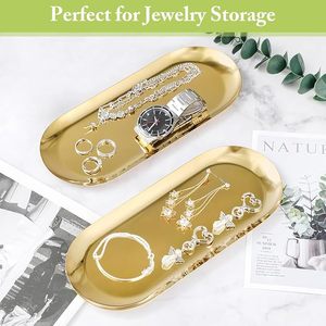 Golden Trinket Trays Stainless Steels, 23x9cm | Jewelry Organizer TraysNeat Storage for Rings and Toiletries - Product Image 4
