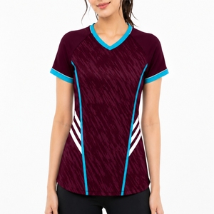 Maillot de sport respirant à séchage rapide pour femmes, 100% polyester, manches courtes, imprimé sur mesure, pour l'entraînement physique - Product Image 1