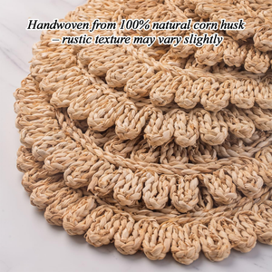 Bonito mantel individual de jacinto de agua natural tejido con diseño floral, estilo bohemio, de paja trenzada, para mesa de cocina, para platos y posavasos. - Product Image 6