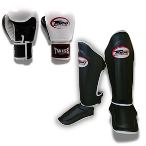 Ensemble de sparring Twins Sanda Dragon Blanc Noir en cuir professionnel léger, protection UV, respirant, kit de kickboxing - Product Image 6