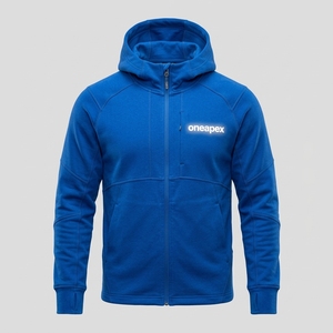 Mens Blue Full Zip <b>Fleece</b> Hoodie Custom Logo <b>Hooded</b> Sweatshirt Casual Sportswear Cotton Blend <b>Jacket</b> - Product Image 1
