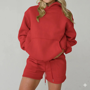 Conjunto de Sudadera con Capucha y Pantalones Cortos 100% Algodón Hecho a Medida, Transpirable y Ligero para Invierno, Estilo Casual, Logotipo Impreso en la Parte Delantera, Insignia Tejida - Product Image 6