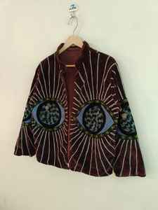 Spiritual Evil <b>Eye</b> <b>Protection</b> Handmade Velvet Suzani Jacket Reversible Eco-Friendly Winter Bohemian Artistic Outerwear Short - Product Image 5