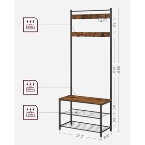 Meuble d'entrée avec banc de rangement pour chaussures, structure en acier, organisateur d'entrée 12,6 x 27,6 x 68,9 pouces - Product Image 3