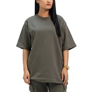 Camiseta de Manga Corta con Cuello Redondo Extra Grande para Mujer, Color Sólido, Corte Holgado, 100% Algodón Jersey, Tejido de Punto, para Todas las Temporadas - Product Image 4