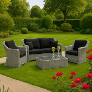 Modern Waterproof <b>Rattan</b> Wicker Garden <b>Sofa</b> Set Outdoor Patio Cushioned Seating with Round Coffee Table - Product Image 2