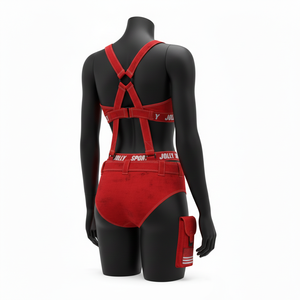 Ensemble de bikini pour femmes, 220 GSM, polyester et élasthanne, design à panneaux tactiques rouges, logo personnalisé par transfert thermique, bikinis pour femmes - Product Image 4