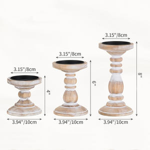 Venta de fábrica portavelas de pilar de madera Juego de 3 portavelas de madera de mango blanco rústico para velas de pilar para decoración del hogar - Product Image 3