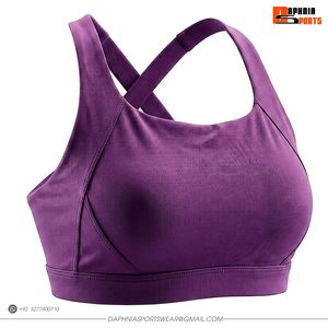 Soutien-gorge de sport pour femme, violet uni, dos croisé, col rond, maintien moyen, idéal pour le yoga et l'entraînement – Meilleure vente - Product Image 5
