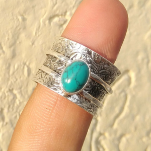 Turquoise <b>Spinner</b> <b>Ring</b> Turquoise Fidget <b>Ring</b> Boho Statement Jewelry Natural Shell <b>Ring</b> Anxiety Relief <b>Spinner</b> <b>Ring</b> - Product Image 2