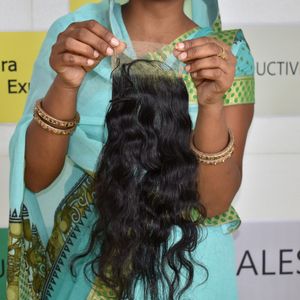 100% cuticule vierge brute couleur naturelle noir 6*6 fermeture ondulée non traitée Temple indien Extensions de cheveux humains - Product Image 6