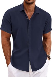 Camisa de Lino de Verano para Hombre con Logotipo Personalizado, Manga Corta, Cuello con Solapa, Botones Ocultos, Estilo Casual para Playa o Boda, Fabricante - Product Image 3
