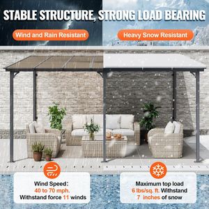 Pergola autoportante en aluminium à toit rigide 10 x 14, résistante aux UV, avec murs en poly, style adossé au mur pour patio - Product Image 3