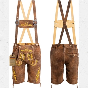 Vintage Style Womens Lederhosen Genuine Leather Traditional Shorts with Antique Finish and Adjustable Matching <b>Suspenders</b> - Product Image 5