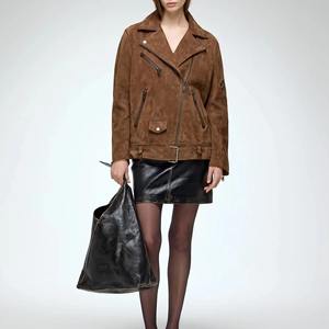 Veste en cuir véritable pour femme, en cuir de chèvre véritable, durable, mode hiver, style motard, fournisseur OEM - Product Image 2