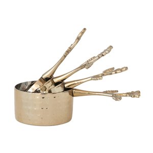 Stainless Steel <b>Measuring</b> <b>Cups</b> Spoon <b>Set</b> For Kitchen Precision Gold Color Plated With Brass Made Handle With Leaf Design <b>Set</b> - Product Image 6