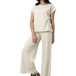 Women Light Beige Crew Neck <b>Cap</b> <b>Sleeve</b> T Shirt Loose Fit Cotton Casual Summer Basic <b>Top</b> Custom Wholesale OEM Manufacturer - Product Image 3