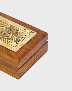 Boîte à cartes en bois faite à la main avec incrustation de roi de pique, style antique, boîte de rangement de table rectangulaire, étui de rangement pour cartes à jouer - Product Image 3