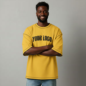 Nouveaux T-shirts pour hommes en coton épais 100 %, personnalisables avec logo, coupe oversize, couleur unie, surpiqûres contrastées, épaules tombantes, respirants - Product Image 1