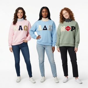Sweat-shirt à col roulé oversize pour femme, couleur lavande, avec lettres Delta Phi Mu brodées, coupe classique, pour l'automne - Product Image 1