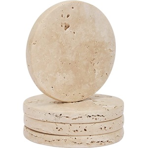 Ensemble de sous-verres en marbre travertin beige de qualité supérieure, 6 pièces, forme ronde, pierre naturelle, design rustique, sous-verres pour boissons, décoration de table, ensemble cadeau - Product Image 1