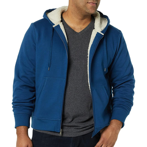 Sudadera con Capucha Azul para Hombre, Cierre de Cremallera, Felpa, Corte Regular, Color Sólido, con Bolsillos Delanteros y Forro Sherpa - Product Image 3
