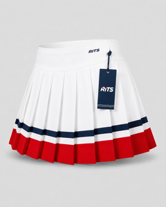 Jupe mini plissée blanche pour femme RITS avec bordure rouge marine, taille haute, anti-plis, séchage rapide, en Spandex/Polyester, personnalisable - Product Image 4