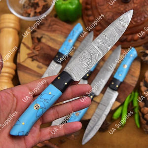 Couteaux à steak professionnels en acier Damas fait main, motif torsadé, lame pleine longueur, ultra-affûtés 58 HRC, pour usage quotidien, cuisine et barbecue - Product Image 6