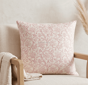 Decorative Hand Block Print Pillow Cover 20x20 Cotton Cushion Traditional Mughal Floral Art Print <b>Sofa</b> Chair Floor Decor Pillow - Product Image 1
