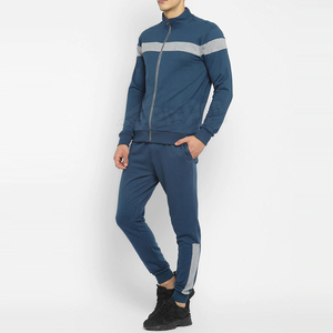 Men's Navy Blue Tracksuit Full Length Zipper Closure Color Blocking Design Casual Wear Regular Fit Side Pockets Autumn Style - Product Image 3