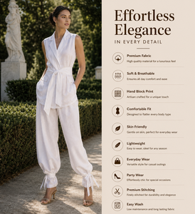 Ensemble Bohème Femme en Lin/Coton : Blazer Sans Manches Col Mandarin et Pantalon Cheville Ceinturé – Deux Pièces Écologique et Respirant - Product Image 3