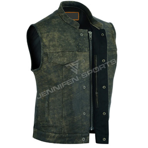 Gilet de motard en cuir véritable de haute qualité, style antique, personnalisé, pour homme, coupe moto, pour l'hiver. - Product Image 3