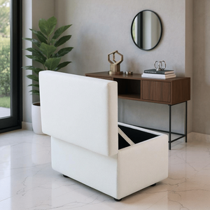 Panca contenitore beige in lino testurizzato 63x43x43cm con piedini in gomma per ingresso, camera da letto o soggiorno - Product Image 3