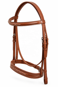 Brida para Caballo de Cuero Genuino con Frenteal Acolchado, Cosería Decorativa Blanca, Correa para la Nariz y Hebillas de Latón para Equitación - Product Image 5