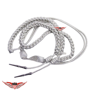 Cordones de hombro trenzados plateados tipo aiguillette, aiguillette retorcida con punta metálica plateada - Product Image 1