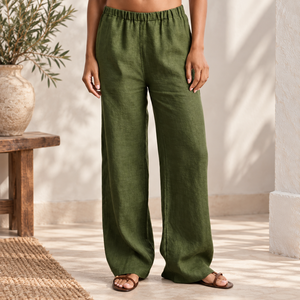 High Quality <b>Linen</b> Women's Wide Leg Ankle-Length Elastic Waist Trouser Breathable Casual Trouser Supplier and Manufacturer - Product Image 3