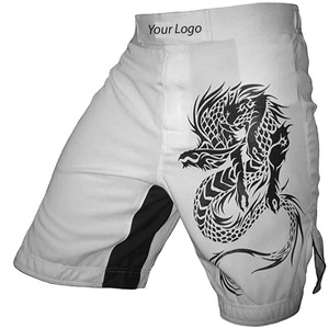Shorts de boxe pour hommes LAMA INDUSTRIES, blanc et noir, motif dragon, taille élastique, respirant, polyester, équipement d'entraînement toutes saisons - Product Image 1