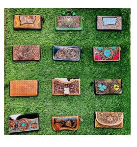 Genuine Leather Stylish Women Designer Purse <b>Bag</b> With Colorful Floral Hand Tooling Painted Carving SS/Brass Chain Closure - Product Image 2