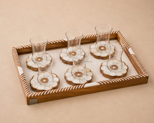 Ensemble de plateaux de service en bois, 6 sous-verres floraux, plateaux décoratifs multifonctionnels traditionnels du Ramadan, 7 pièces, rectangulaires, en bois - Product Image 2